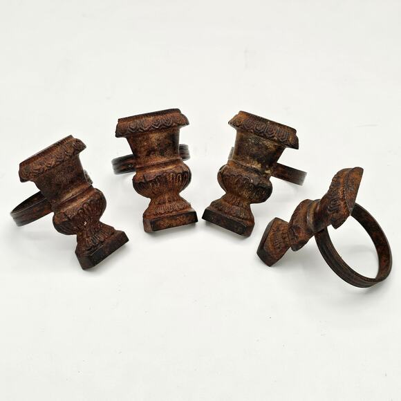 Vintage Cast Iron Napkin Rings Set of 4 | Rustic Victorian Metal Table Decor - Picture 4 of 5